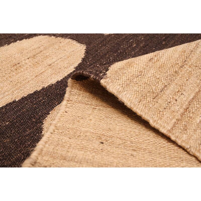 ECARPETGALLERY Flat-Weave Palas Denizli Dark Brown, Tan Jute Kilim - 5'2 x 8'0