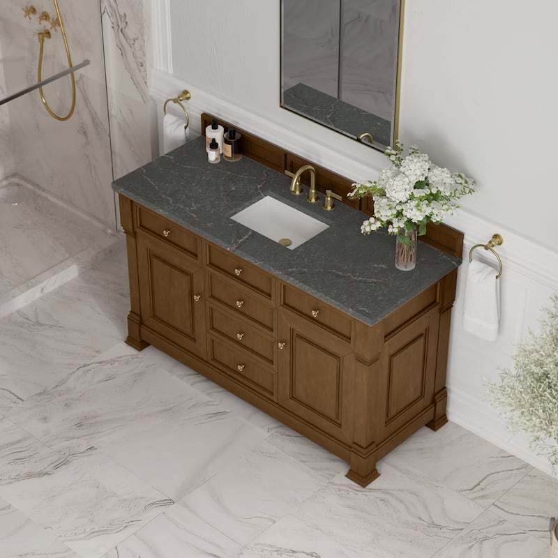 Brookfield 60S" Single Vanity, Honey Oak - Parisien Bleu