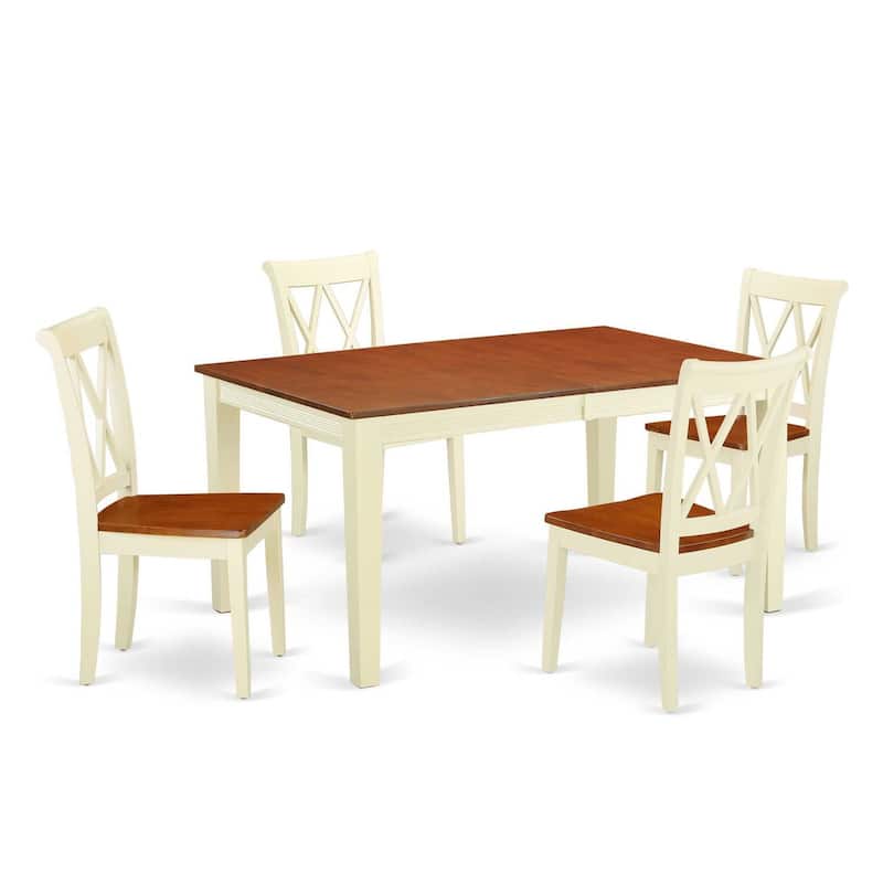 Rectangular Dining Table Set 54x66 Inch with Leaf & 4 Double X Back Chairs - HomeStock
