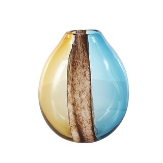 Glass Rounded Ombre Decorative Vase with Brown Textured Stripe Details ...