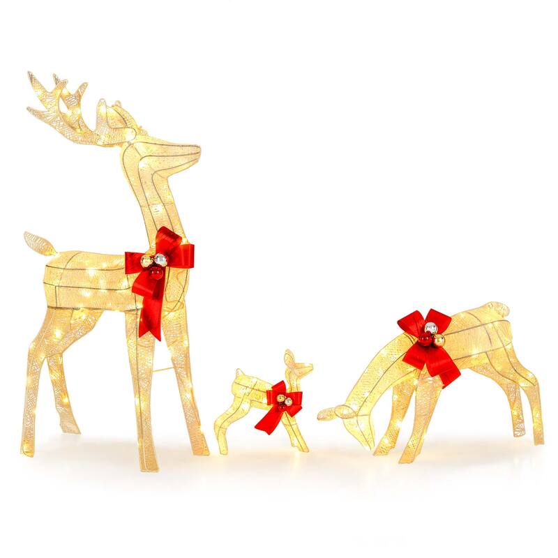 Costway 3 PCS Lighted Reindeer Family Set Pre-lit Christmas Decoration - White - See Details