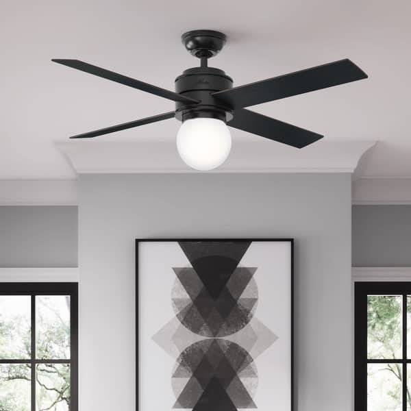 slide 2 of 26, Hunter 52" Hepburn Ceiling Fan with LED Light Kit and Wall Control - Vintage, Mid-Century Modern, Transitional Matte Black