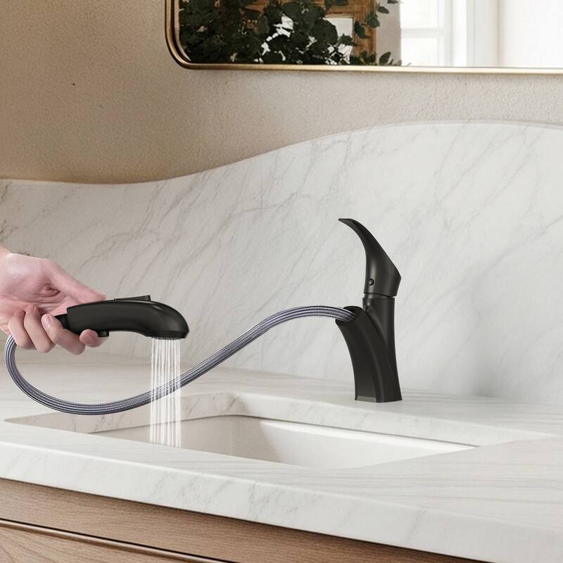 Single Handle Single Hole Pull-Out Basin Bathroom Faucet with Pop‑Up Drain