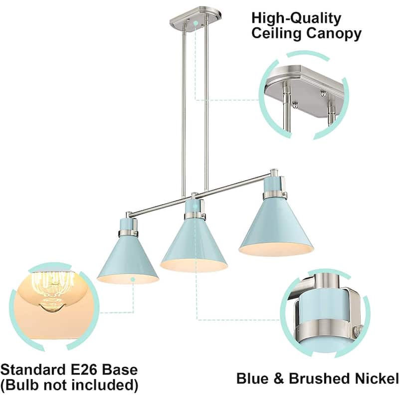 3-Light Farmhouse Pendant Light, Industrial Kitchen Island Lighting Fixture