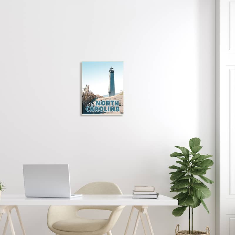 Stupell Visit North Carolina Beach Lighthouse Seaside Sand Wood Wall Art, Design by David Owens Illustration - Multi-Color