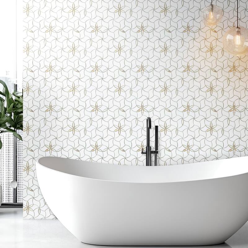 Blossom Thassos White Marble Waterjet Mosaic Wall And Floor Tiles - 1 Case (10 Sheets)