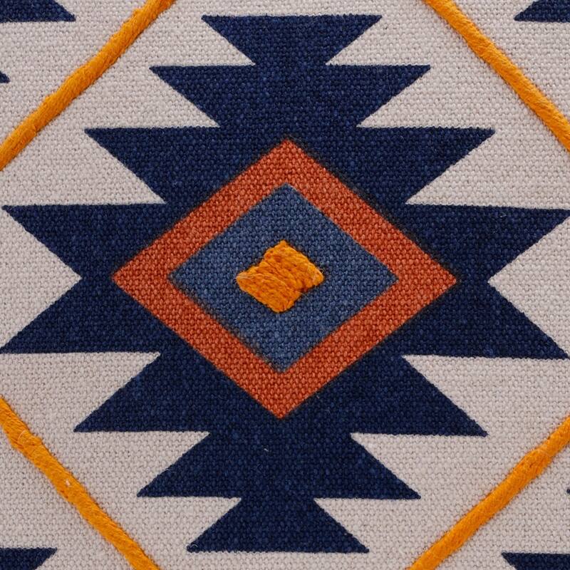 HomeRoots 20" X 20" Blue 100% Cotton Geometric Zippered Pillow