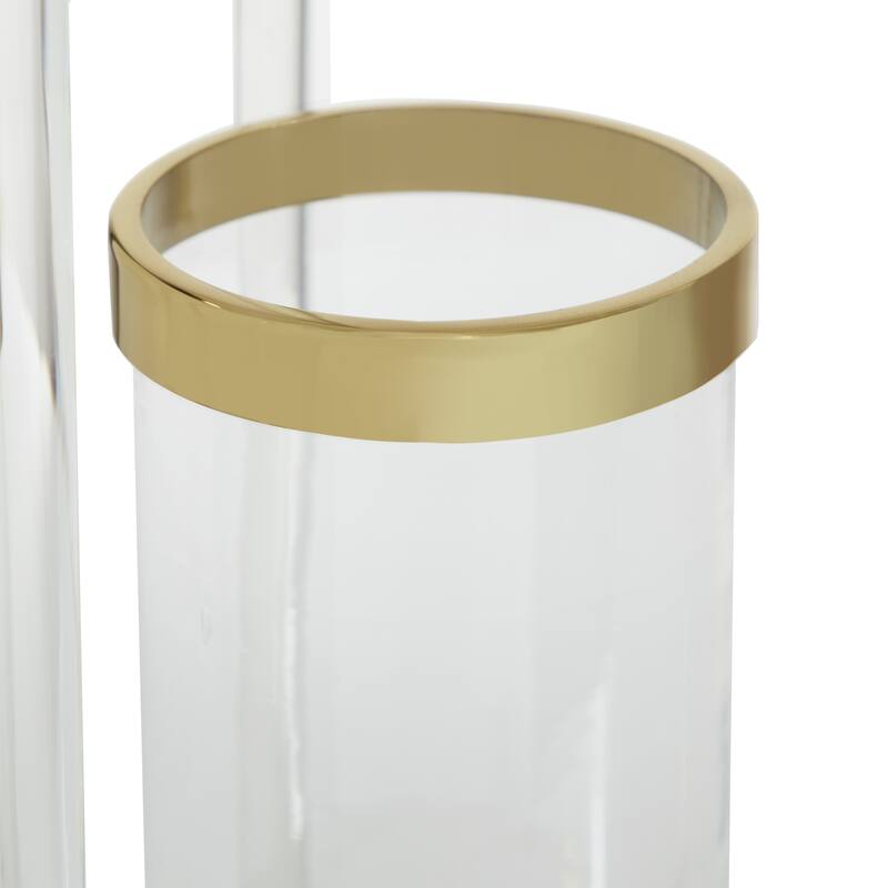 Gold Stainless Steel Metal Decorative Indoor Outdoor Candle Lantern with Acrylic Accents - 11 x 11 x 23