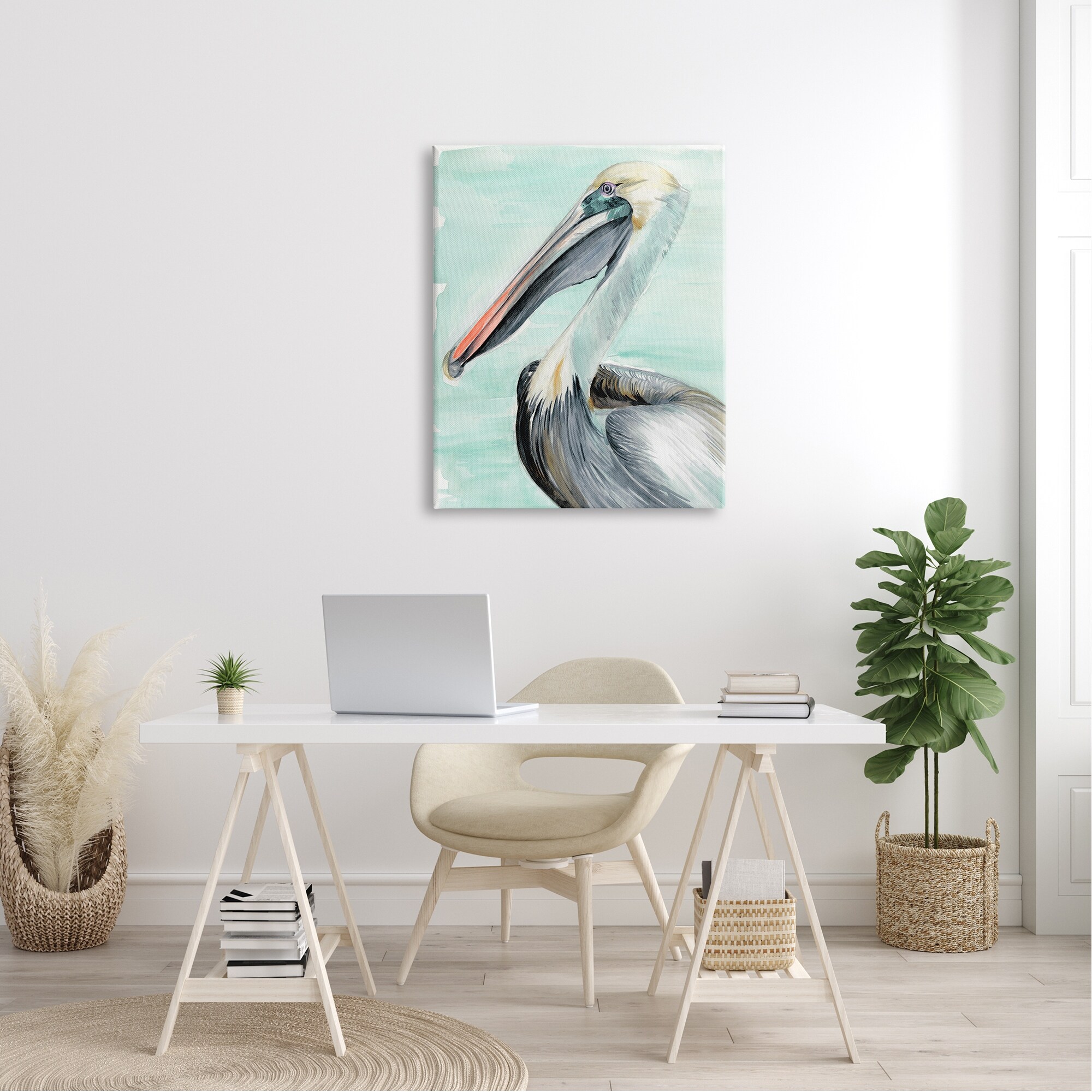 Stupell Coastal Pelican Bird Watching Turquoise Ocean Portrait Canvas Wall Art-image