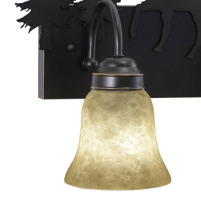 Yellowstone 2 Light Bronze Rustic Moose Bathroom Vanity Fixture - 16.75-in W x 13.75-in H x 7.75-in D