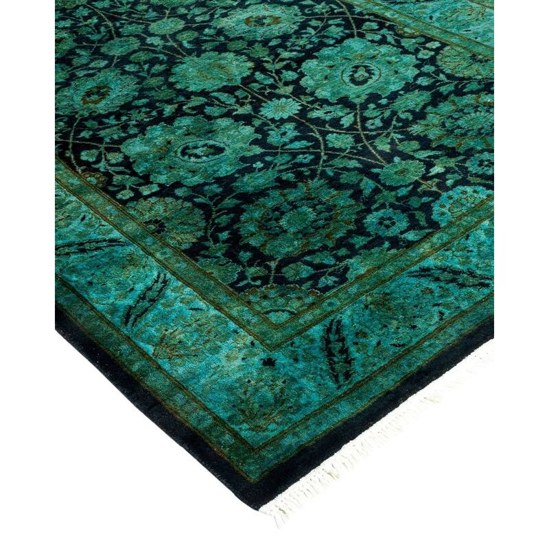 Overton Hand Knotted Wool Vintage Inspired Modern Contemporary Overdyed Green Area Rug - 3' 2" x 12' 0"