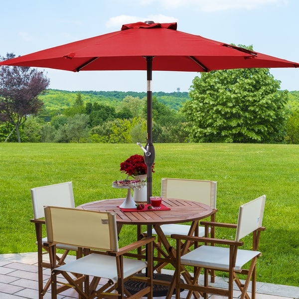 cheapest place to buy patio umbrella SimplyShade Aruba 9' Octagon Auto Tilt Umbrella in Jockey Red