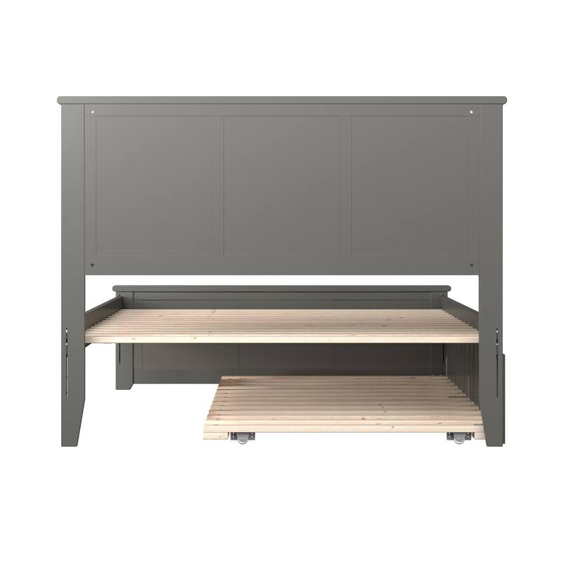 Madison Full Platform Bed with Footboard and Twin Trundle in Grey