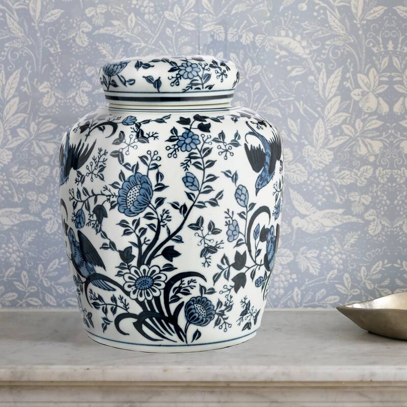 Decorative Ceramic Ginger Jar with Lid - 6.3"L x 6.3"W x 8.3"H