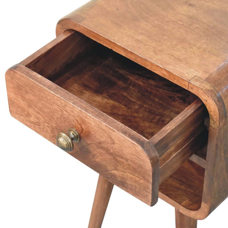 Artisan Furniture Solid Wood Mini Honey Caramel Curved Bedside with Lower Slot,1 drawer