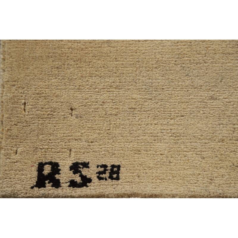 Gabbeh Modern Foyer Rug Hand-Knotted Beige Solid Wool Carpet - 2'10"x 4'0"