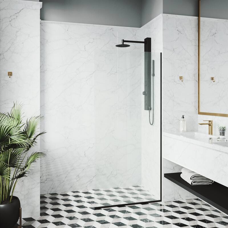 VIGO Zenith 34" W x 74" H Frameless Fixed Shower Screen in Matte Black