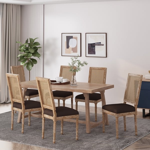 slide 2 of 60, Regina French Country Wood and Cane Upholstered Dining Chair (Set of 6) by Christopher Knight Home