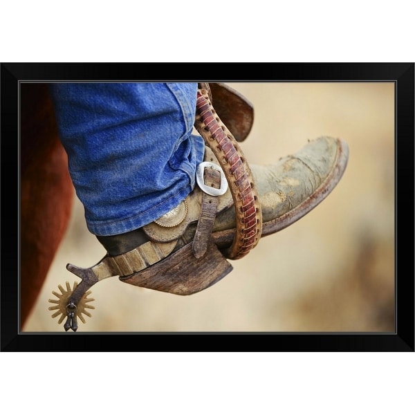 "Cowboy Boot With Spur" Black Framed Print