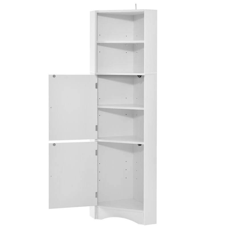 Tall Bathroom Corner Cabinet, Freestanding Storage Cabinet with Doors and Adjustable Shelves