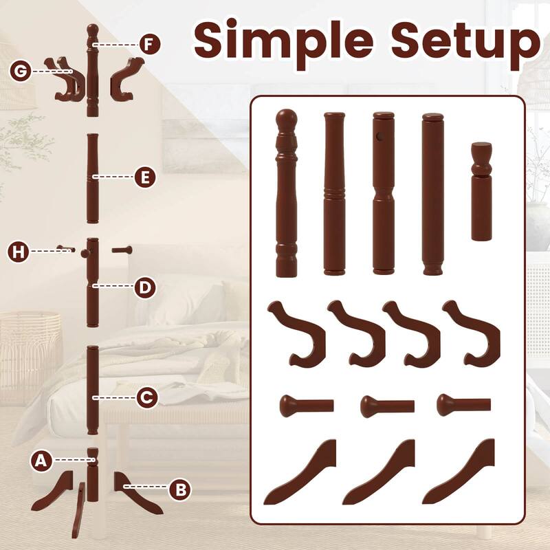 Costway Solid Rubber Wood Coat Rack with 3 Adjustable Heights and 11 - See Details