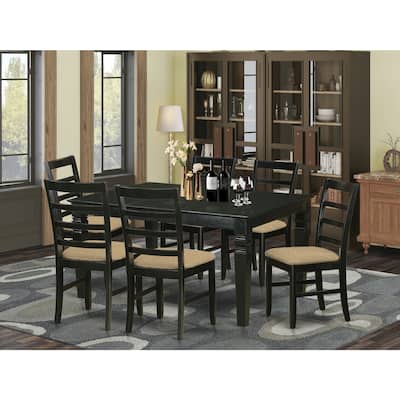 HomeStock 7-Piece Rectangle Black Finish Solid Wood Top Dining Table with 6 Chairs with Lattice Back