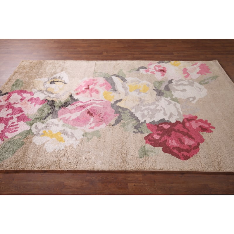 Handmade Abstract Indian Area Rug Oriental Wool & Silk Carpet - 5'4"x 8'3"