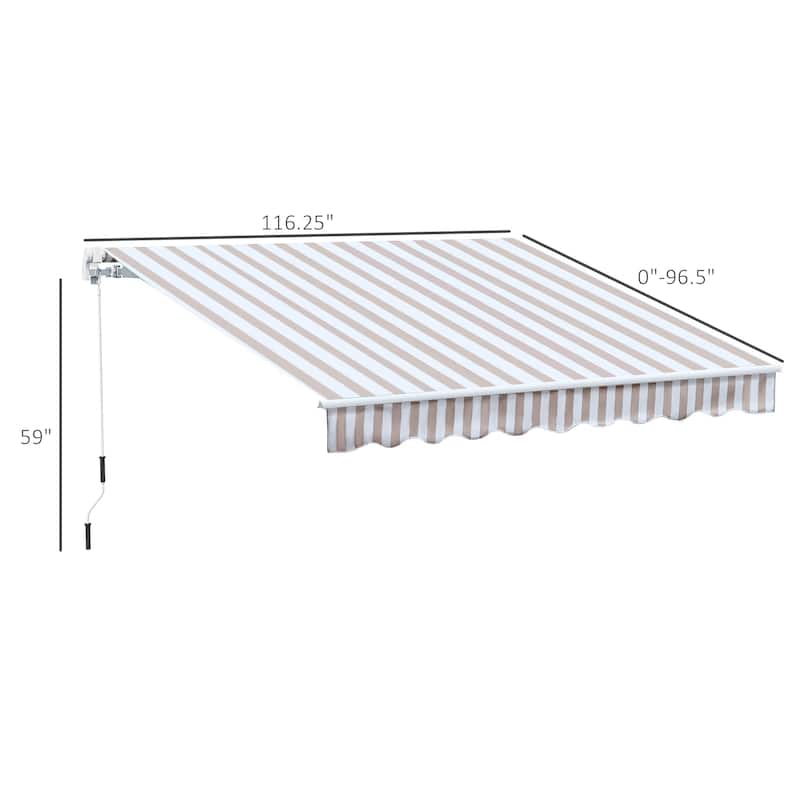 10' x 8' Retractable Awning, Sunshade Shelter w/ Manual Crank Handle, UV & Water-Resistant Fabric and Aluminum Frame