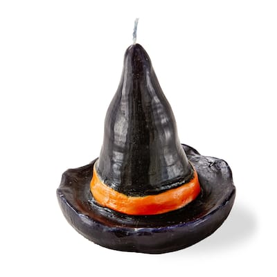 Witch Hat Candle - Black Sculpted Novelty Candle for Halloween, Paraffin Wax, 1.5hrs Burn Time, 2.75" x 2.75" x 3"