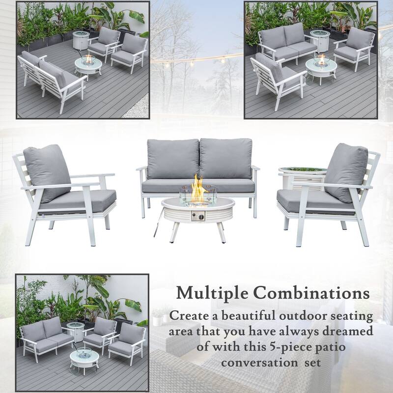 Walbrooke Outdoor Patio Furniture Set with Aluminum Frame Polyester Upholstered Seating and 37000 BTU Propane Burner