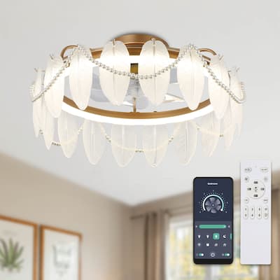 Cusp Barn 20'' Modern Indoor Flush Mount Ceiling Fan with Lights and APP Control Feather Low Profile Ceiling Fans for Bedroom