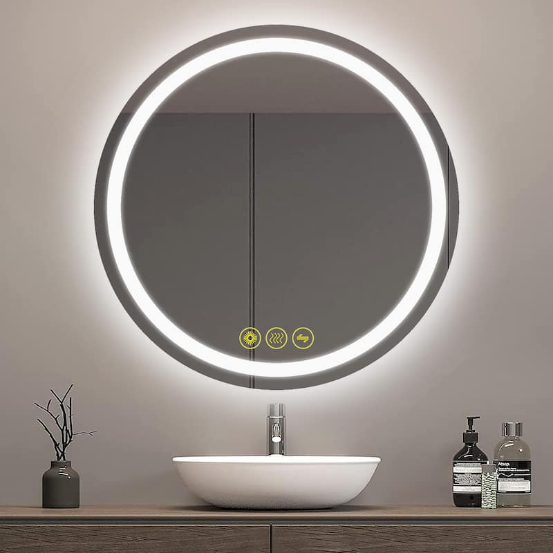 SmartShine Contemporary LED Dimmable 32" Round Anti-Fog Backlit Bathroom Vanity Mirror - Clear