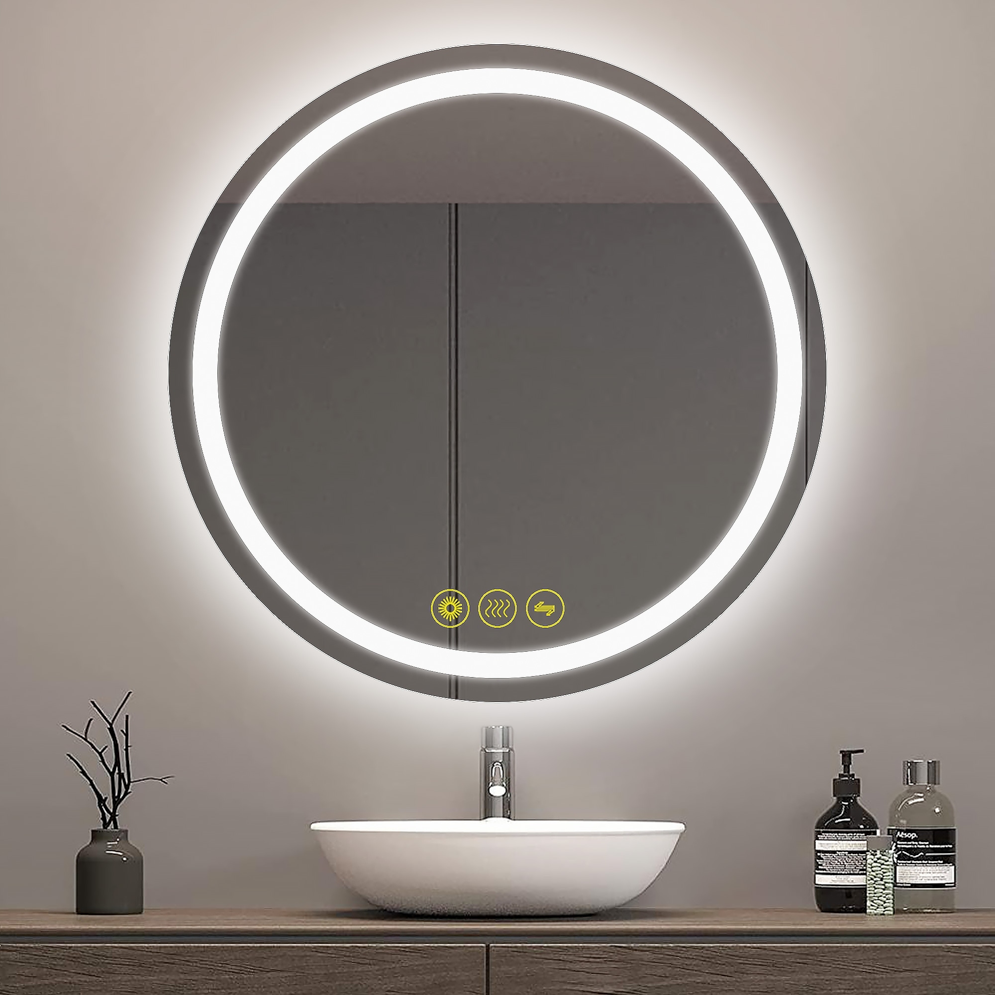 SmartShine Contemporary LED Dimmable 32" Round Anti-Fog Backlit Bathroom Vanity Mirror - Clear