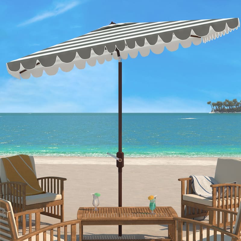 SAFAVIEH Outdoor Karma 6.5 x 10 Ft Rectangle Crank Umbrella - Grey/White