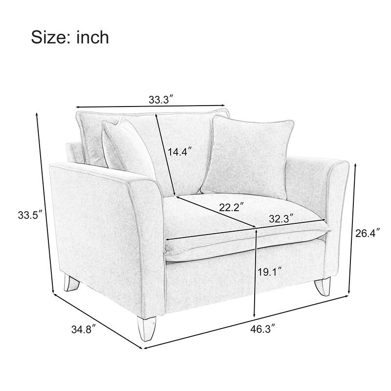 Chenille Upholstered Fabric Accent Chairs Flared Armchairs Livingroom Single Sofa Chairs with Pillows, Removable Washable Covers