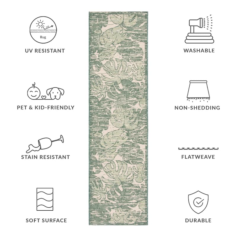 SAFAVIEH Courtyard Gerdhild Indoor /Outdoor Waterproof Patio Backyard Rug - 2'3" x 8' Runner - Beige/Green