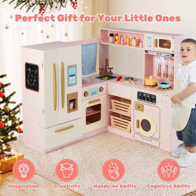 MDF Kids Corner Play Kitchen with Lights, Sounds and Accessories - 40" × 39.5" × 37"