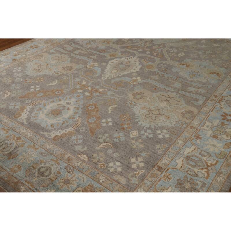 Hand Knotted Oriental 100% Wool Carpet Transitional All-Over Greys & Charcoal Oushak Area Rug - 11' 8'' X 8' 2''