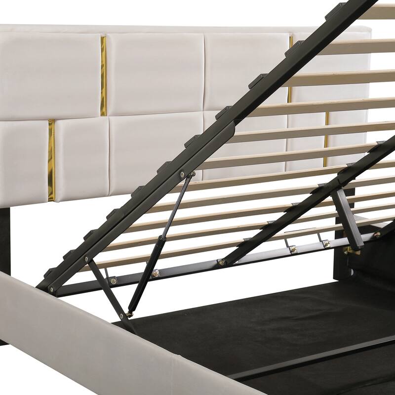 Upholstered Platform Bed with Hydraulic Storage System