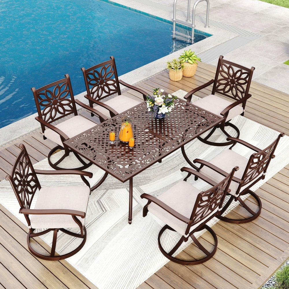 MAISON ARTS 7-Piece Cast Aluminum Patio Dining Set with Rectangle Dining Table & 6 Cast Aluminum Patio Chairs