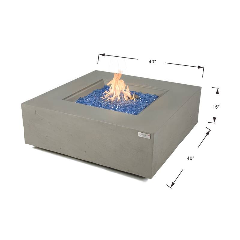 Elementi Plus Capertee Outdoor Fire Pit Table Concrete Square 60000 BTU - 40 x 40 inches with Lid, Fire Glass, and Cover