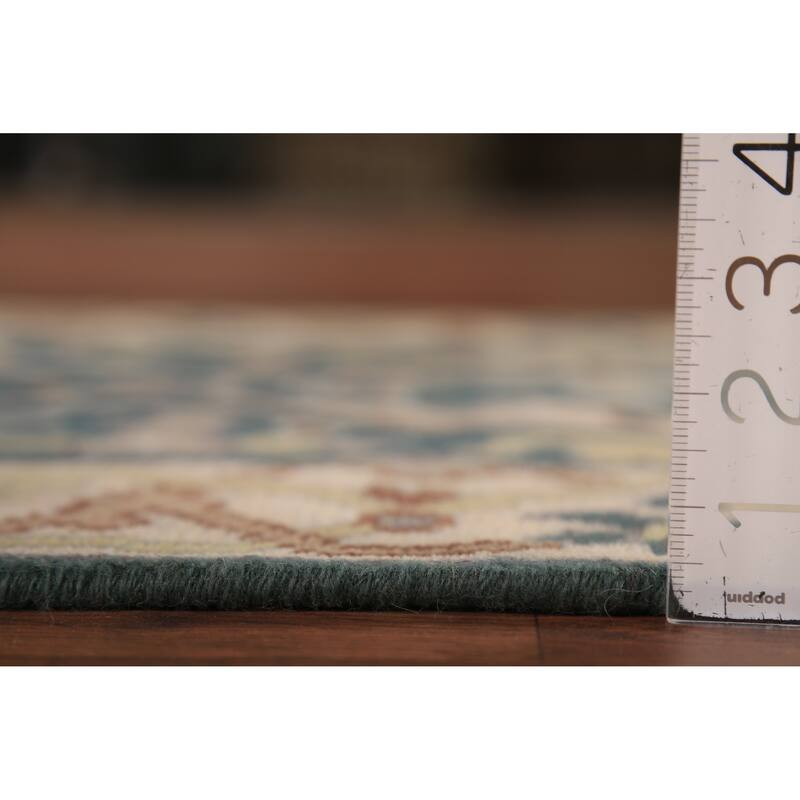 Transitional Blue Oushak Runner Rug Hand-Knotted Wool Carpet - 2'5" x 9'11"