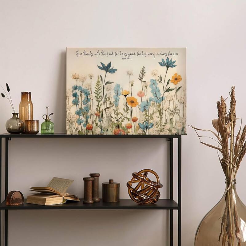 Christian Floral Scripture Canvas Wall Art