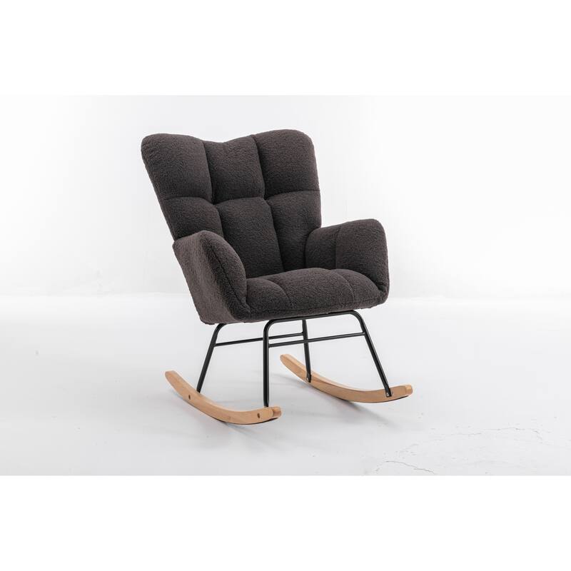 Teddy Fabric Rocking Glider Chair with Wooden Frame and 250lb Weight Capacity