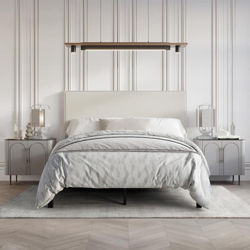 CraftPorch Modern Linen Silver Finish Nailhead Upholstered Bed