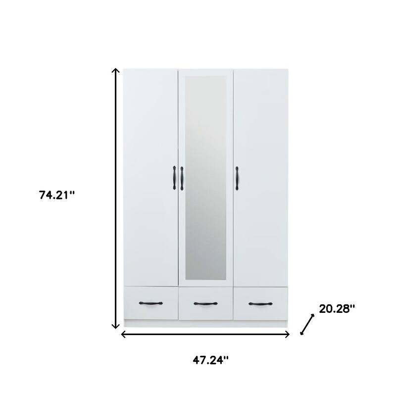 HomeRoots 74" White Mirrored Three Door Three Drawer Combo Dresser
