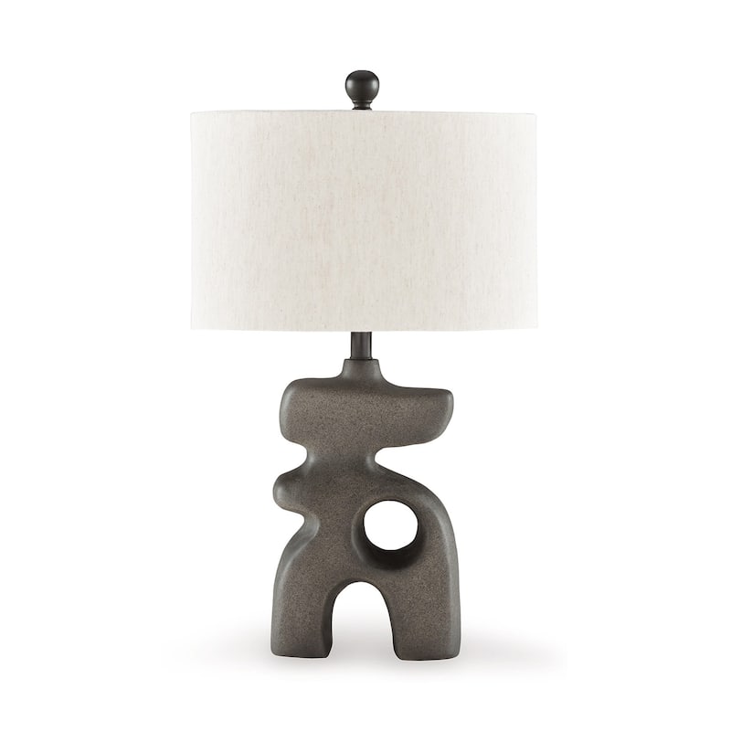 Nacy 27 Inch Table Lamp, White Oval Fabric Shade, Black Artisan Style Base
