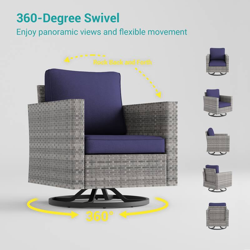 LIVOOSUN 3-Piece Patio Sofa Set Gray Rattan Swivel Rocking Chair Side Table