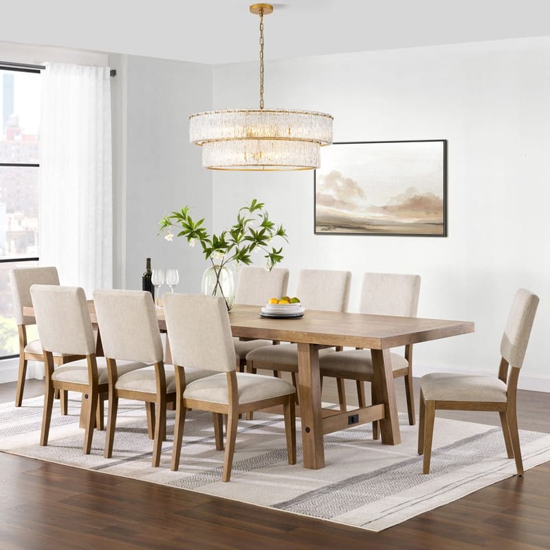 KAWOTI 2-Tiered Modern Glam Chandelier with Texcture Glass