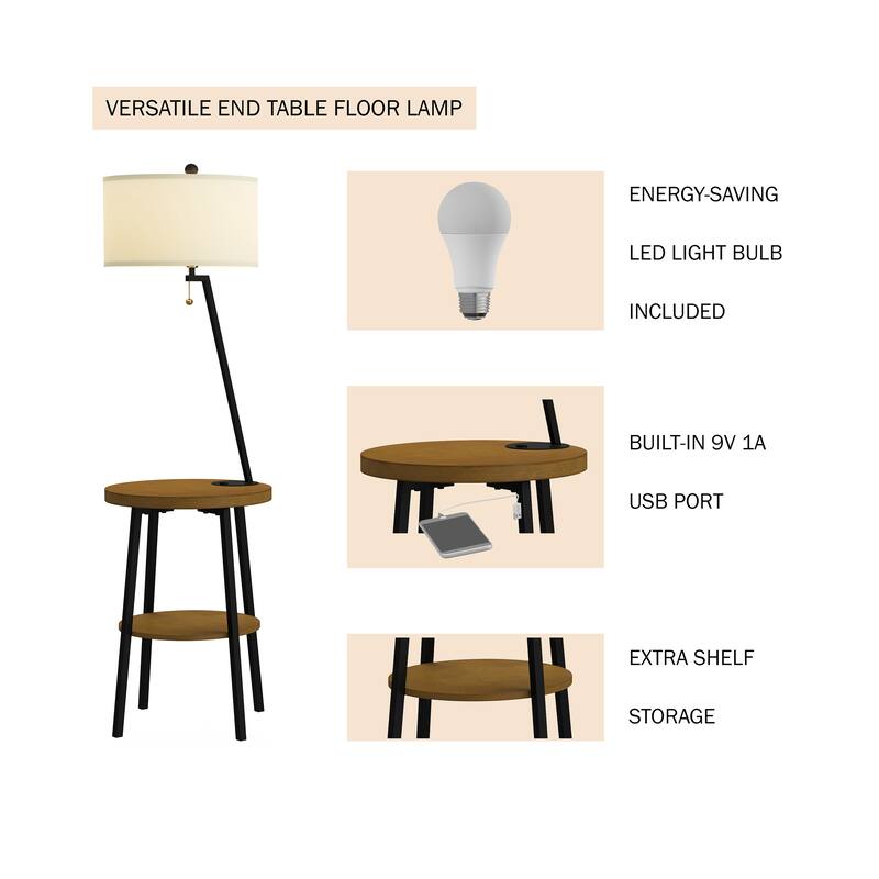 Lavish Home Modern Floor Lamp with Table - (L) 17.25" x (W) 17.25" x (H) 58"